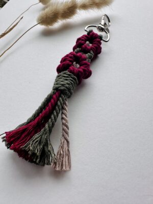 Burgundy Floral Macrame Keychain