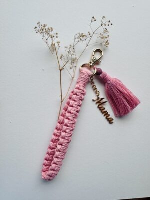 Mama Blush Pink Tassle Macrame Keychain