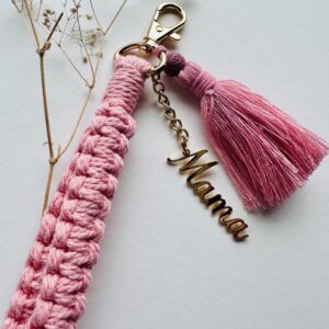 Mama Blush Pink Tassle Macrame Keychain