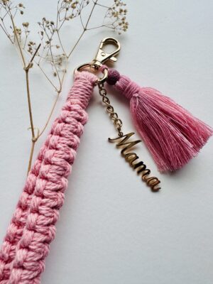Mama Blush Pink Tassle Macrame Keychain