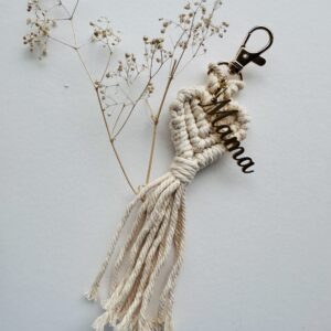 Mama Beige Heart Macrame Keychain