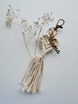 Mama Beige Heart Macrame Keychain