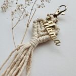 Mama Beige Heart Macrame Keychain