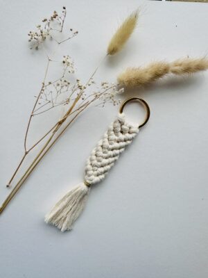 Beige Macrame Keychain
